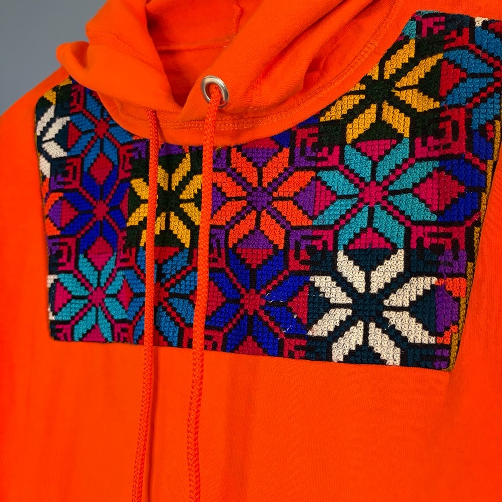 Orange Geometric Embroidery Patterned Women's Hoo… - image 3